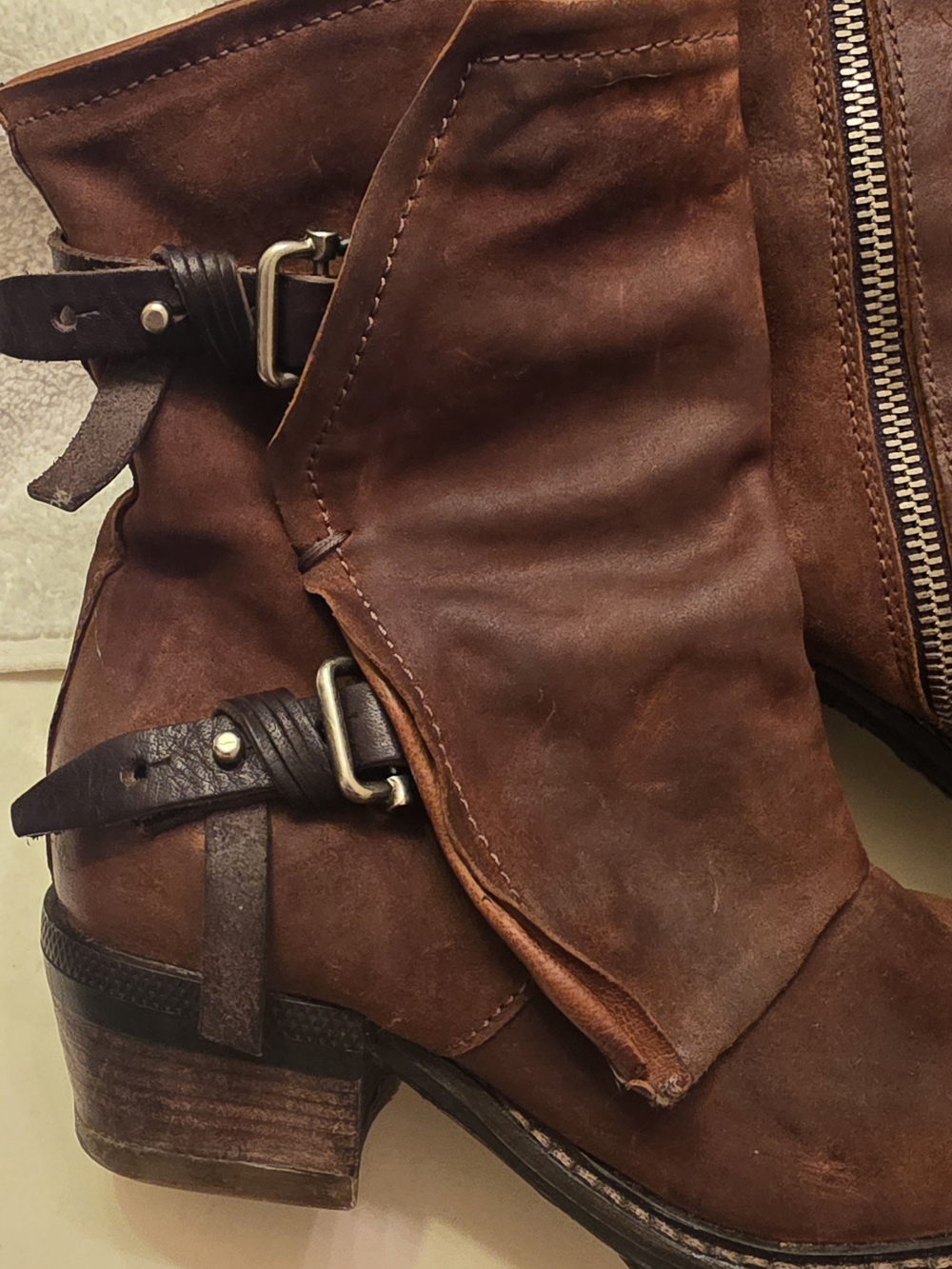 A.S.98 Distressed Brown Leather Lace-Up Ankle Boots